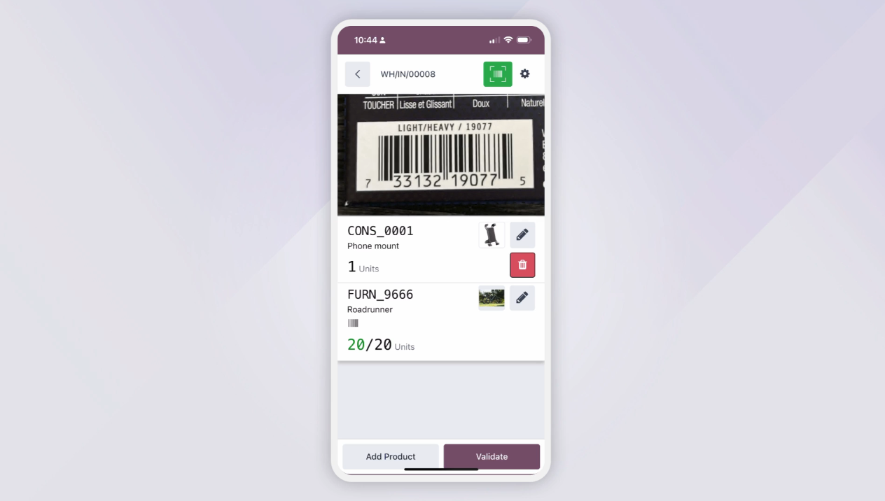 lecteur de code barre mobile odoo 18